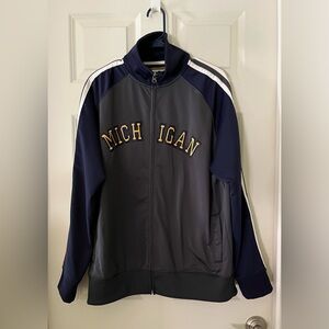 Men’s J.America Full zip Michigan track jacket coat navy gray white gold size XL